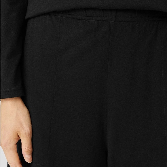 EILEEN FISHER L Slubby Organic Cotton Wide-Leg Sleep Pant in Black Pajama Pants - Picture 11 of 13